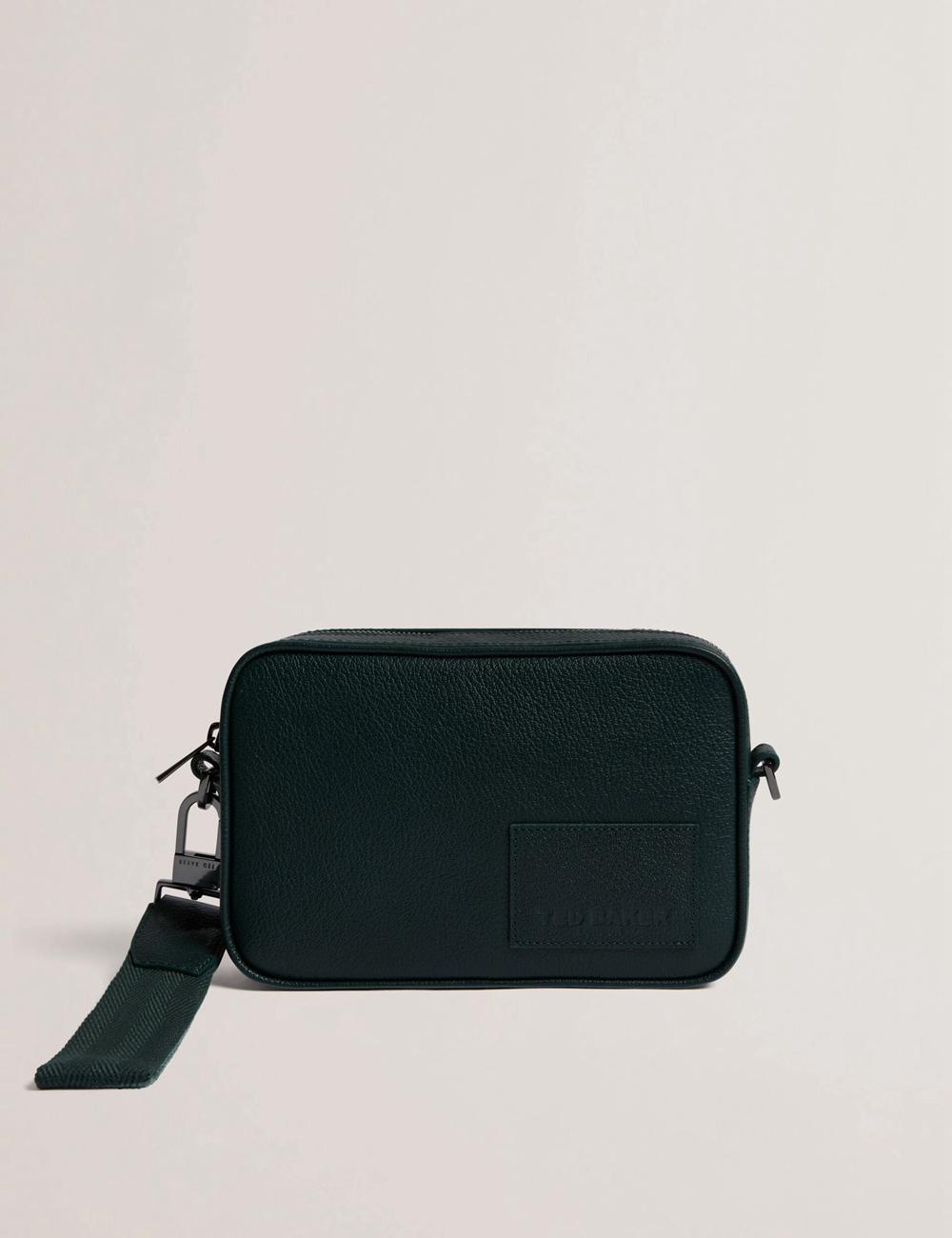 Dk-Green Men Ted Baker GRIFIN - Grained Leather Crossbody Pouch Crossbody Bags | SA  SOE-145086