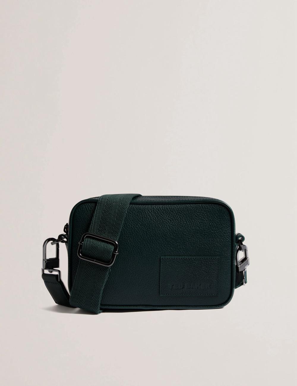 Dk-Green Men Ted Baker GRIFIN - Grained Leather Crossbody Pouch Crossbody Bags | SA  SOE-145086