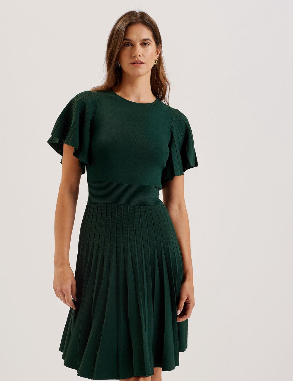 Dk-Green Women Ted Baker ALENHA - Knitted Angel Sleeve Mini Dresses | SA  HQB-250387