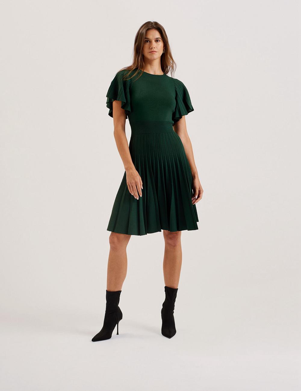 Dk-Green Women Ted Baker ALENHA - Knitted Angel Sleeve Mini Dresses | SA  HQB-250387