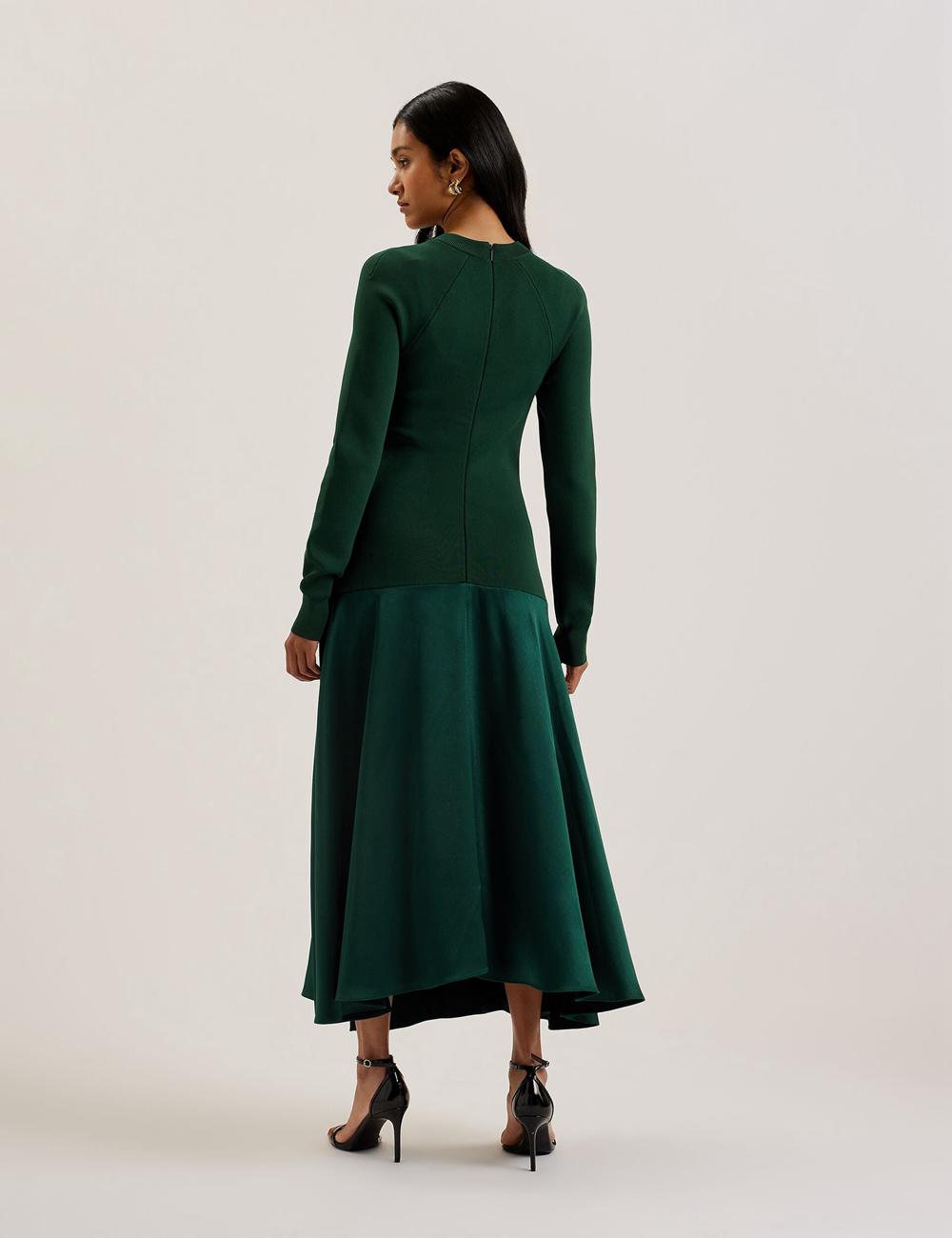 Dk-Green Women Ted Baker ALFEIOS - Long Sleeve Satin Skirt Midi Dresses | SA  VXD-480963
