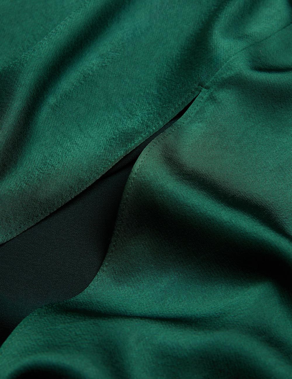 Dk-Green Women Ted Baker ALFEIOS - Long Sleeve Satin Skirt Midi Dresses | SA  VXD-480963