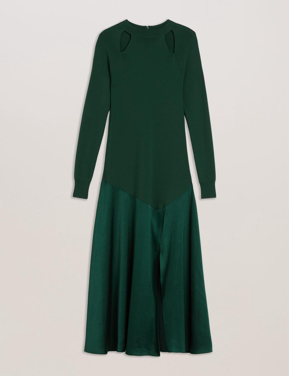 Dk-Green Women Ted Baker ALFEIOS - Long Sleeve Satin Skirt Midi Dresses | SA  VXD-480963