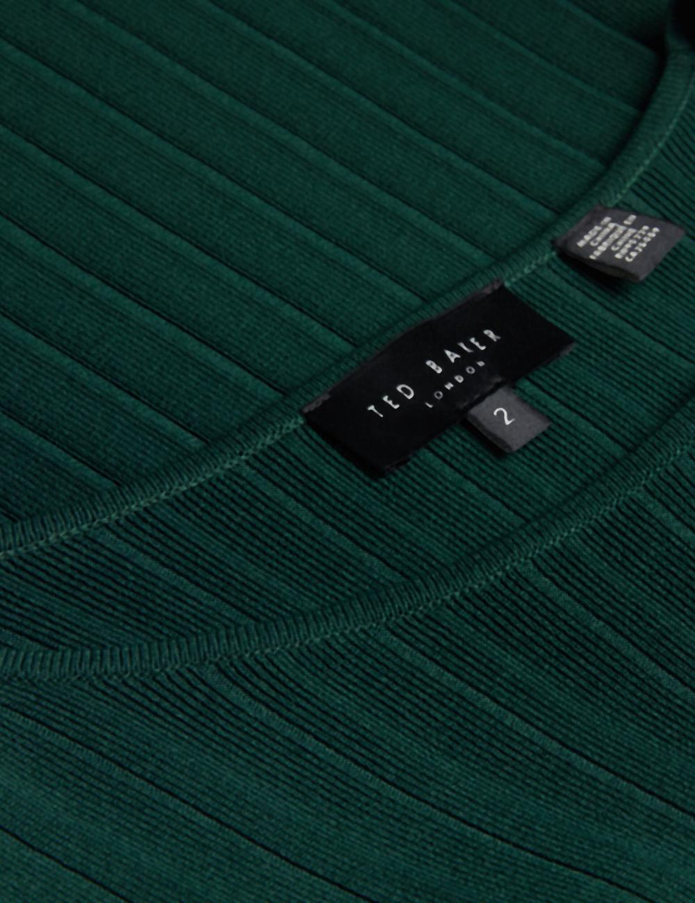 Dk-Green Women Ted Baker IIVANNA - Ribbed Knit Top With Fluted Short Sleeves Jumpers | SA  MJV-162094
