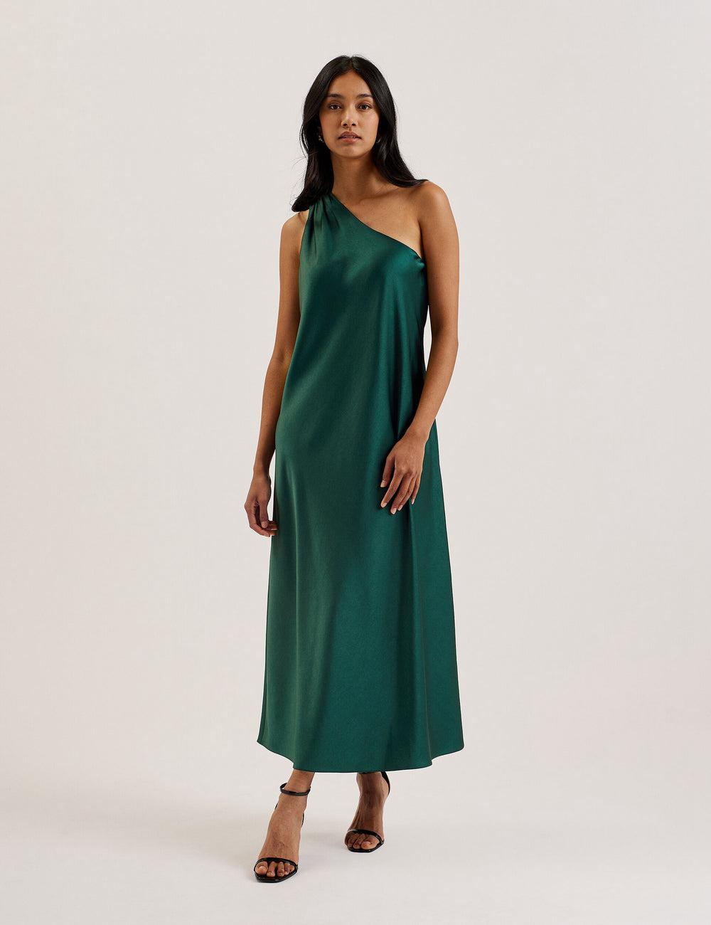 Dk-Green Women Ted Baker MELGAR - Satin One Shoulder Midi Dresses | SA  VZG-726905