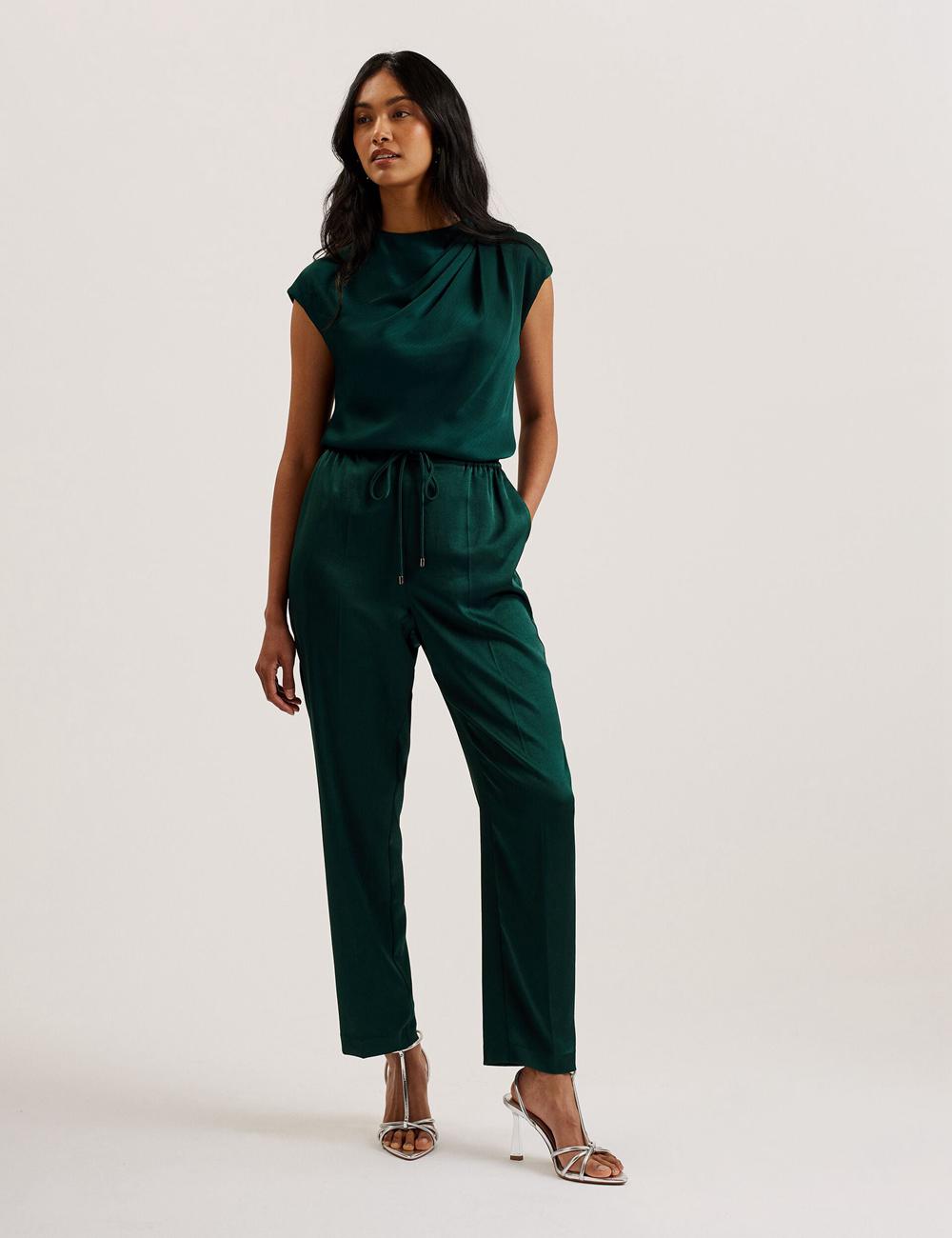 Dk-Green Women Ted Baker MISRINA - Drape Neck Detail Satin Top Jumpers | SA  WXZ-078615
