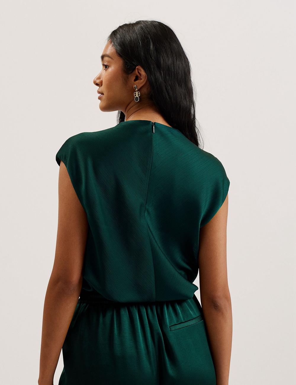 Dk-Green Women Ted Baker MISRINA - Drape Neck Detail Satin Top Jumpers | SA  WXZ-078615