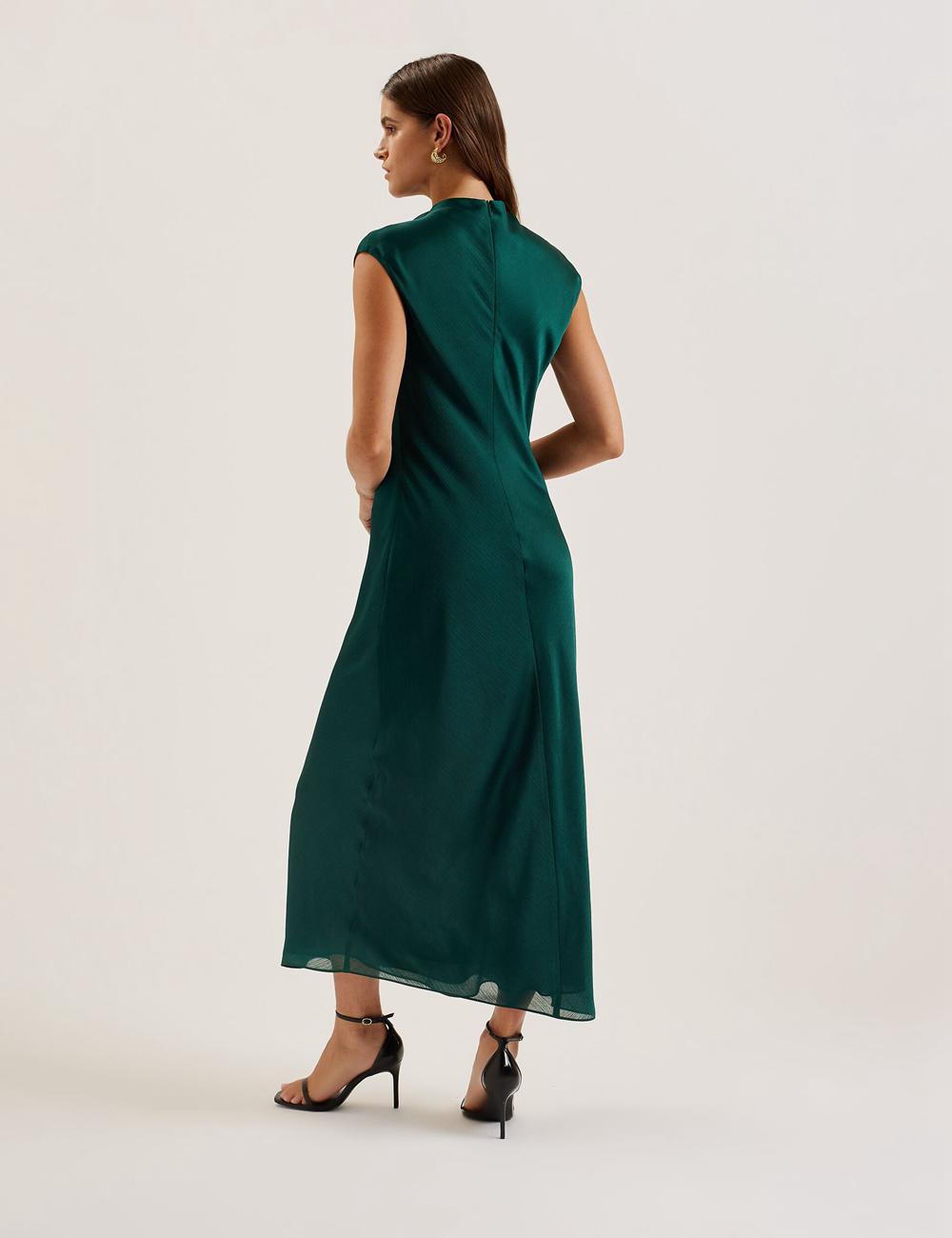 Dk-Green Women Ted Baker RIMINI - Chiffon Drape Neck Detail Maxi Dresses | SA  CUV-802916