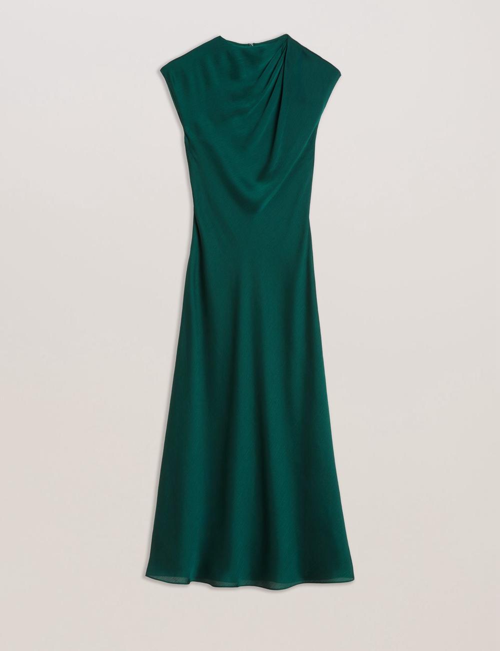 Dk-Green Women Ted Baker RIMINI - Chiffon Drape Neck Detail Maxi Dresses | SA  CUV-802916