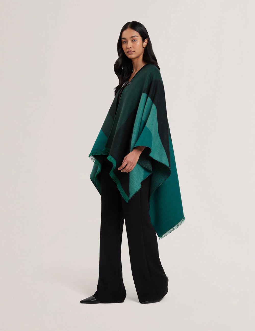 Dk-Green Women Ted Baker SUFFIA - Colour Block Buckled Woven Ponchos | SA  BWA-892673