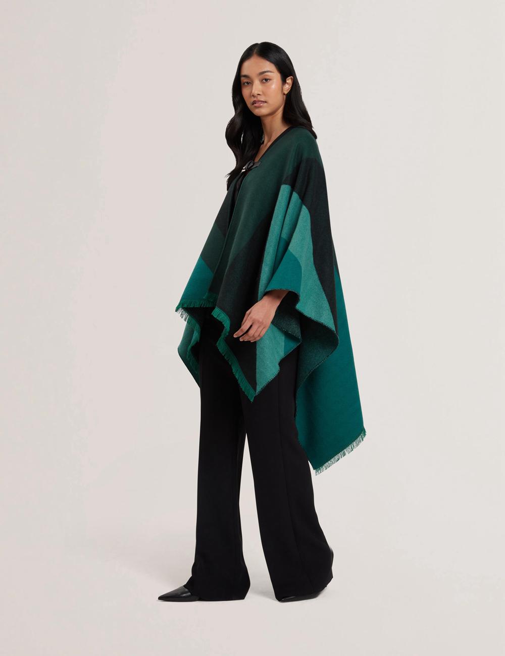 Dk-Green Women Ted Baker SUFFIA - Colour Block Buckled Woven Ponchos | SA  BWA-892673