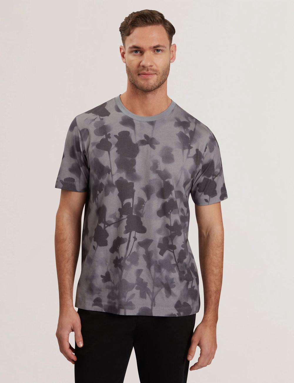 Dk-Grey Men Ted Baker DENNISS - Monochrome Floral Print Cotton T-Shirts | SA  QUF-754631