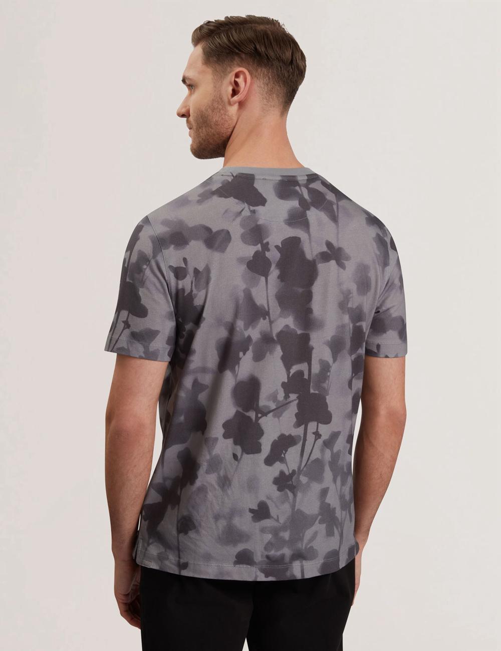 Dk-Grey Men Ted Baker DENNISS - Monochrome Floral Print Cotton T-Shirts | SA  QUF-754631