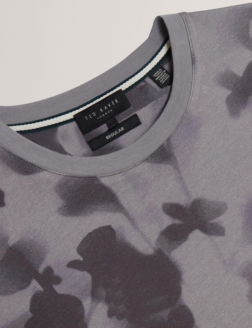 Dk-Grey Men Ted Baker DENNISS - Monochrome Floral Print Cotton T-Shirts | SA  QUF-754631