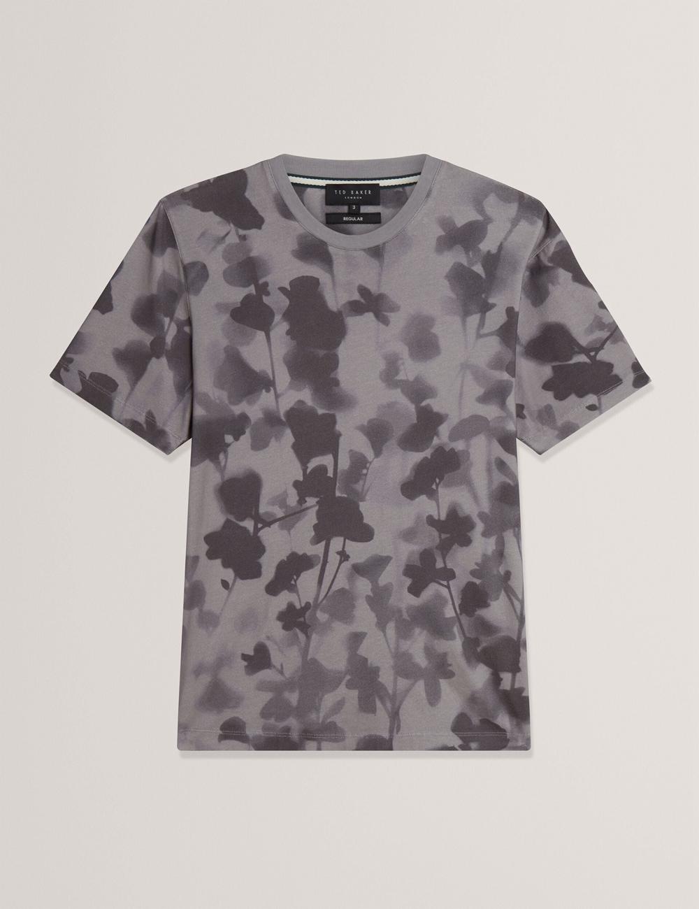 Dk-Grey Men Ted Baker DENNISS - Monochrome Floral Print Cotton T-Shirts | SA  QUF-754631