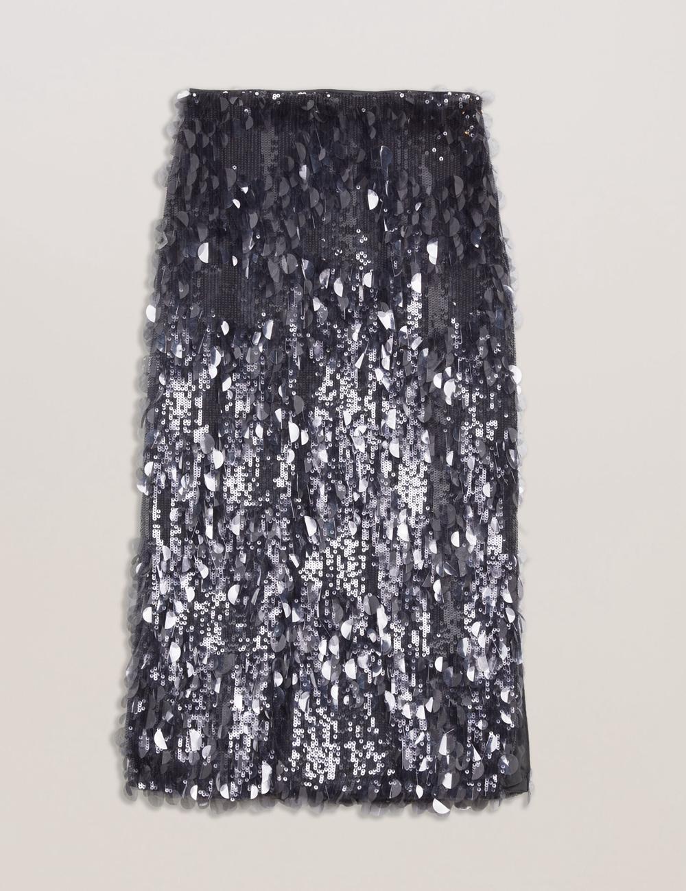 Dk-Grey Women Ted Baker DORIDA - Mixed Sequin With Slit Midi Skirts | SA  URH-806549