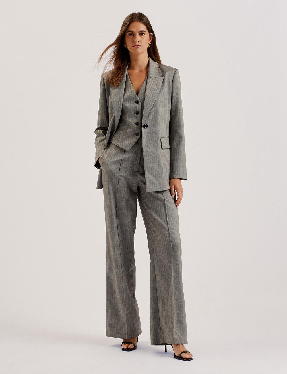 Dk-Grey Women Ted Baker KOAT - Herringbone Wide Leg Tailored Trousers | SA  CLF-561208