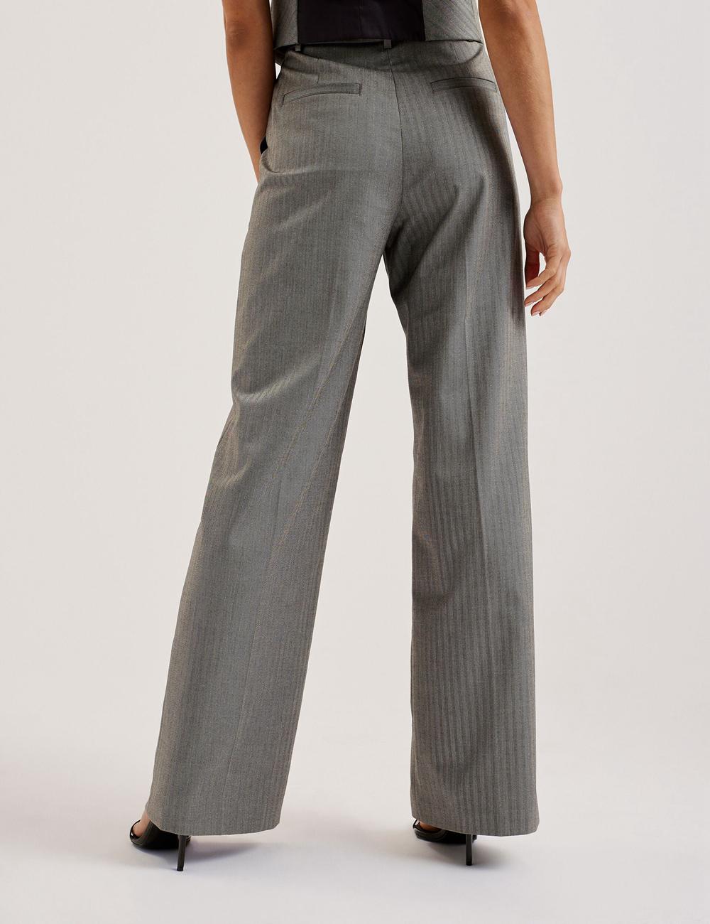 Dk-Grey Women Ted Baker KOAT - Herringbone Wide Leg Tailored Trousers | SA  CLF-561208