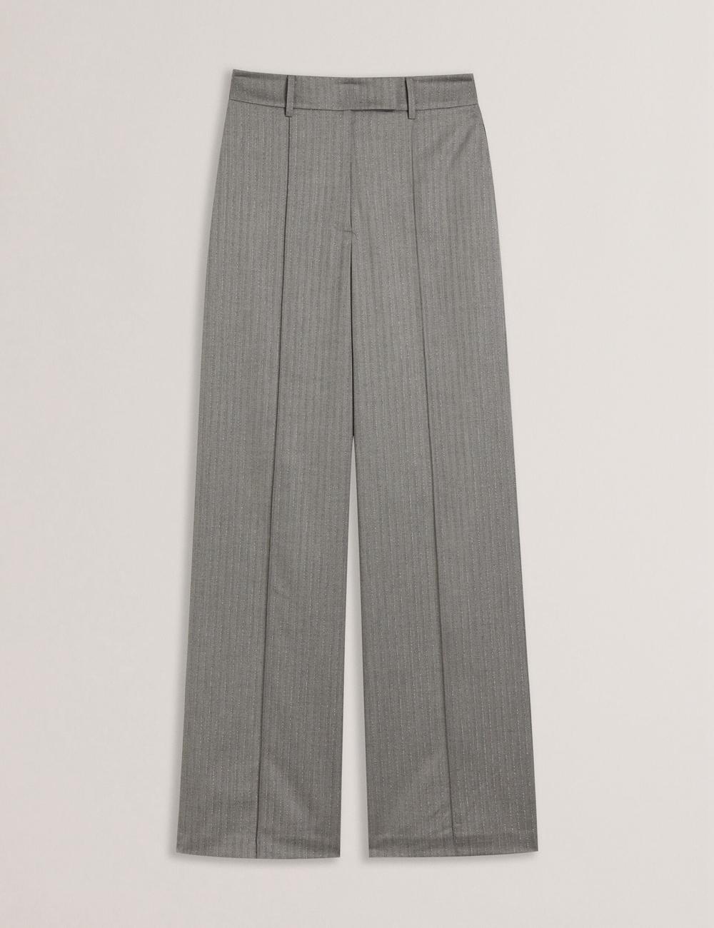 Dk-Grey Women Ted Baker KOAT - Herringbone Wide Leg Tailored Trousers | SA  CLF-561208