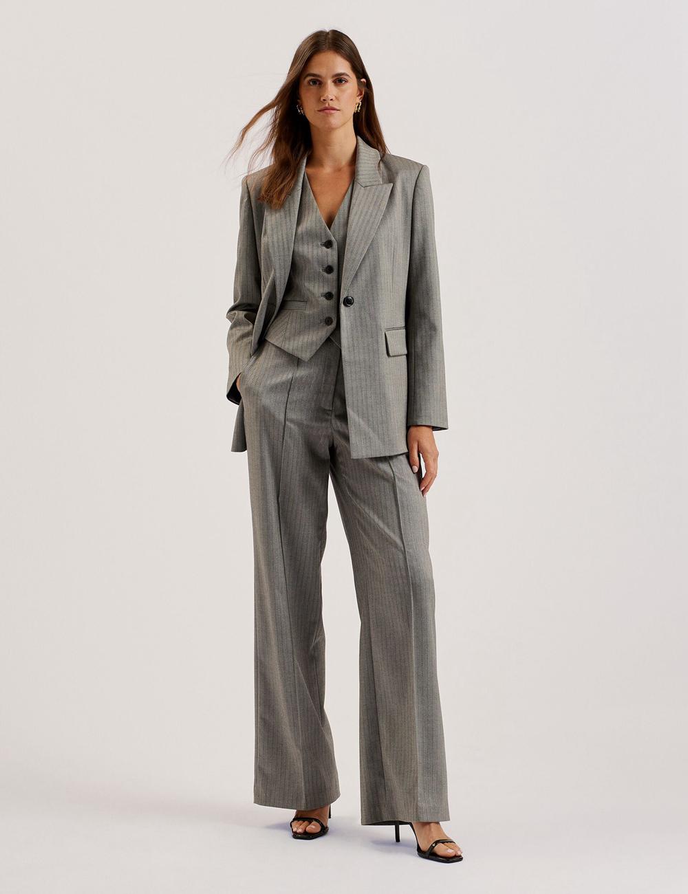 Dk-Grey Women Ted Baker KOAT - Herringbone Wide Leg Tailored Trousers | SA  CLF-561208