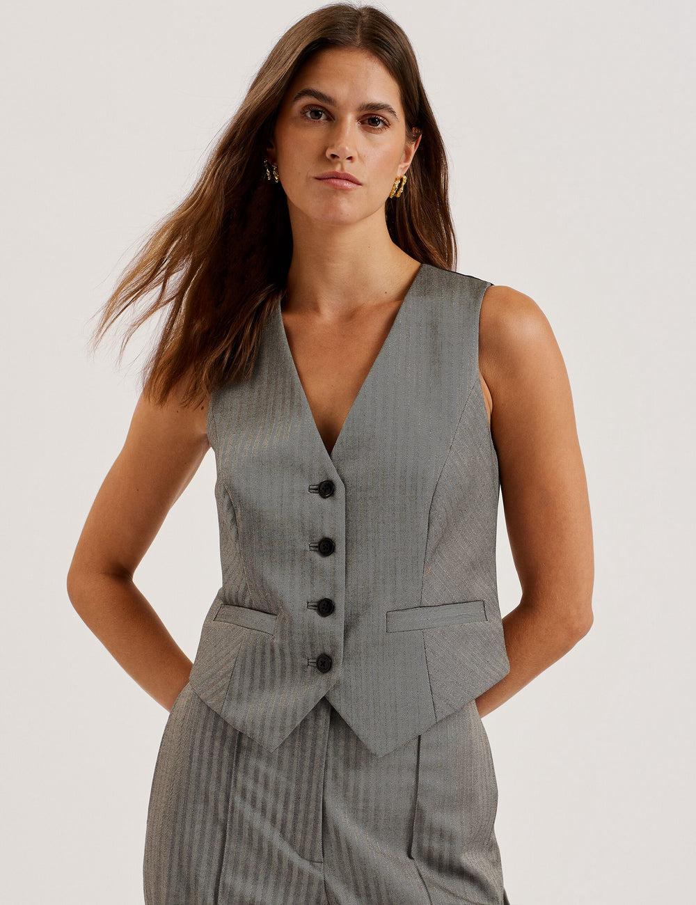 Dk-Grey Women Ted Baker KOAW - Herringbone Single Breasted Suit Waistcoat | SA  KQR-241765