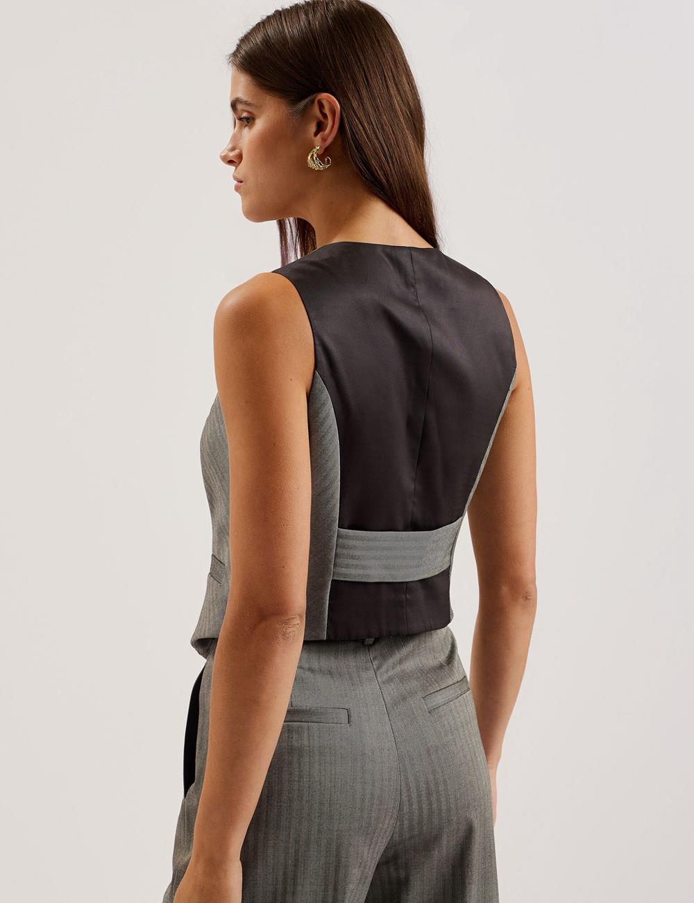 Dk-Grey Women Ted Baker KOAW - Herringbone Single Breasted Suit Waistcoat | SA  KQR-241765