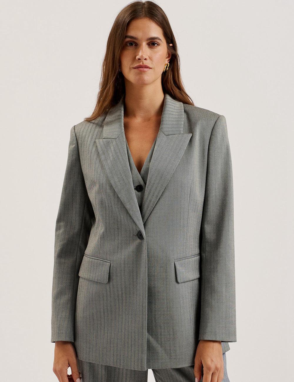 Dk-Grey Women Ted Baker KOA - Oversized Herringbone Single Breasted Blazers | SA  VQP-901357