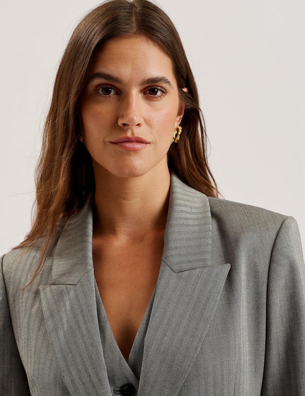 Dk-Grey Women Ted Baker KOA - Oversized Herringbone Single Breasted Blazers | SA  VQP-901357