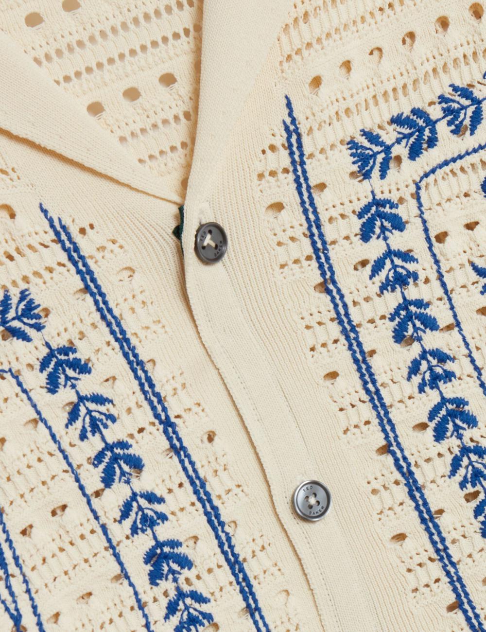 Ecru Men Ted Baker BARRI - Short Sleeve Crochet Embroidered Casual Shirts | SA  DYI-653987