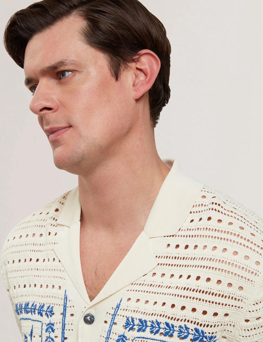 Ecru Men Ted Baker BARRI - Short Sleeve Crochet Embroidered Casual Shirts | SA  DYI-653987