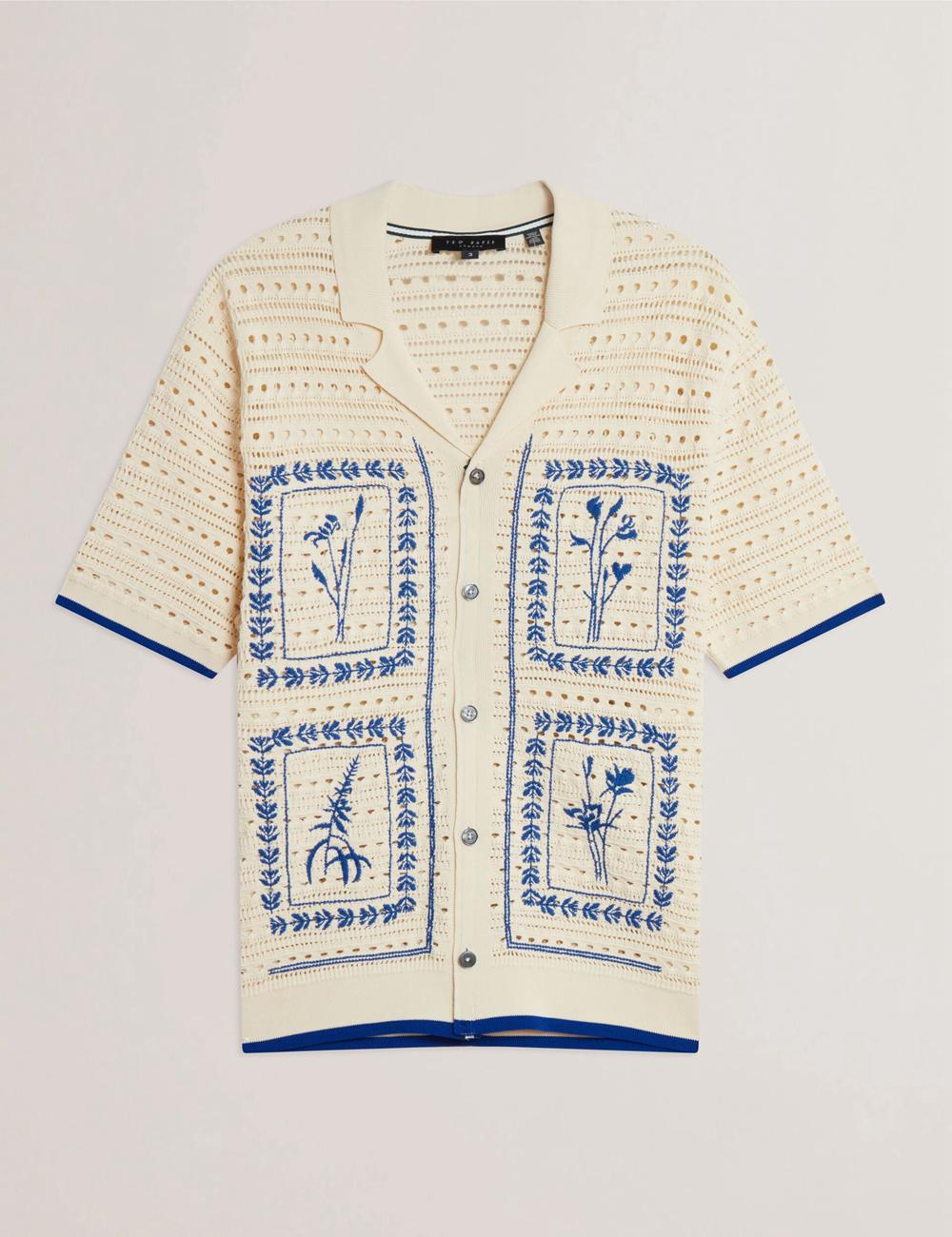 Ecru Men Ted Baker BARRI - Short Sleeve Crochet Embroidered Casual Shirts | SA  DYI-653987