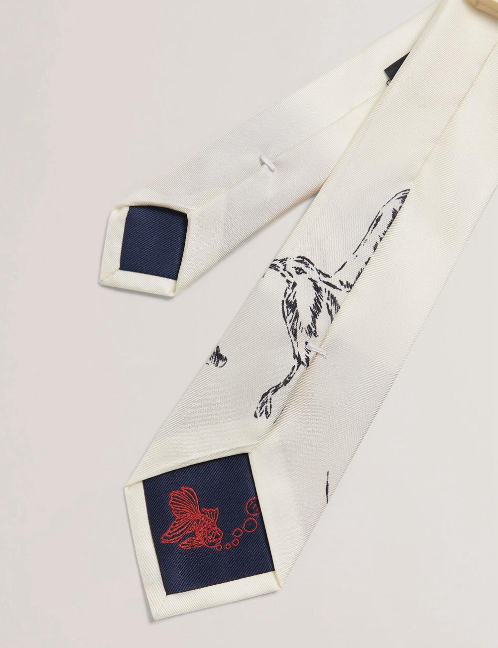 Ecru Men Ted Baker BENHALL - Seagull Graphic Silk Ties | SA  XQR-632504