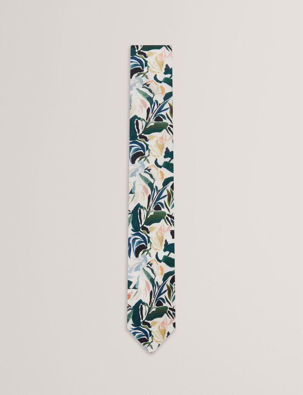 Ecru Men Ted Baker BOYTONN - Painted Floral Print Silk Ties | SA  BNY-579234