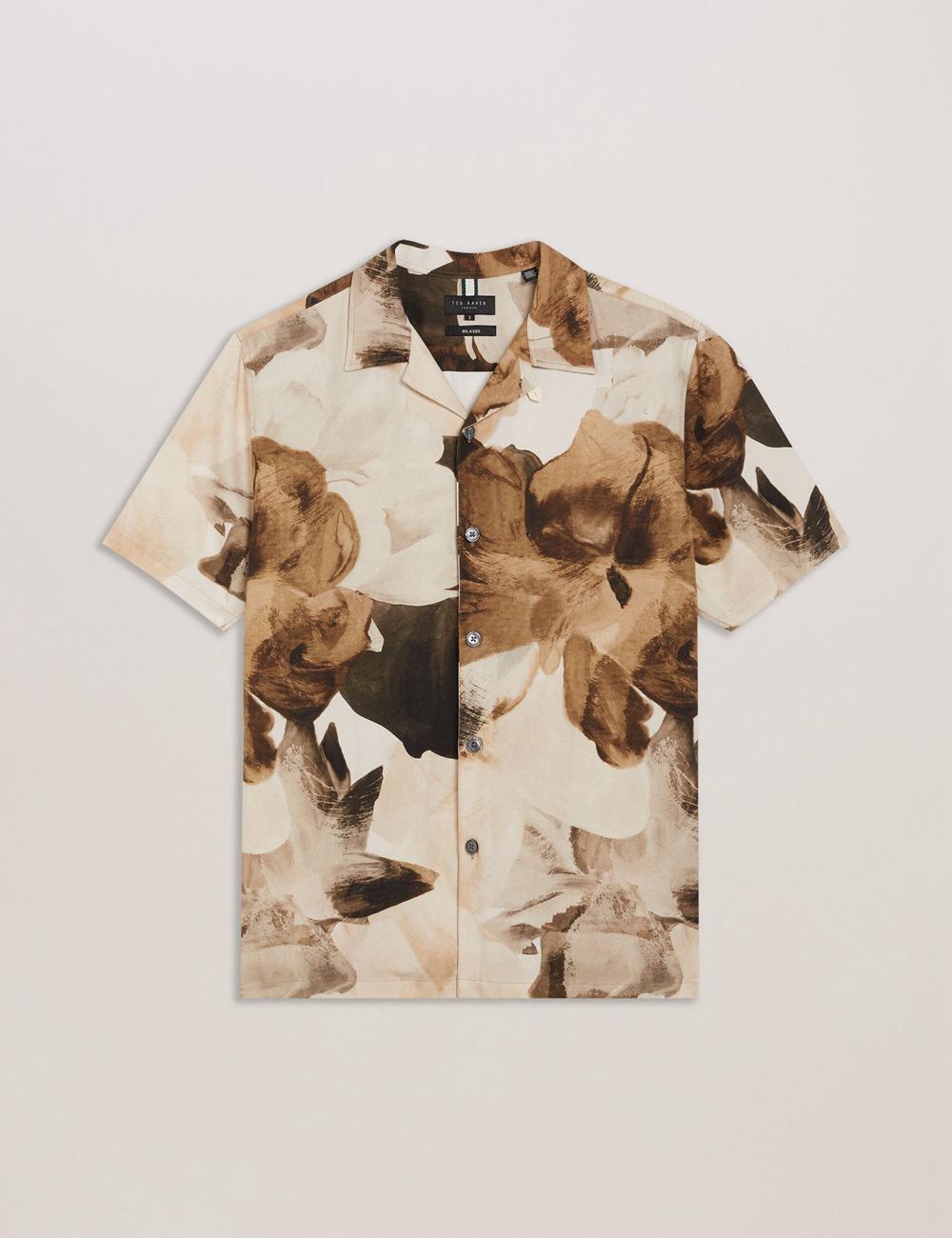 Ecru Men Ted Baker HENRIS - Short Sleeve Relaxed Floral Print Casual Shirts | SA  HRU-964380