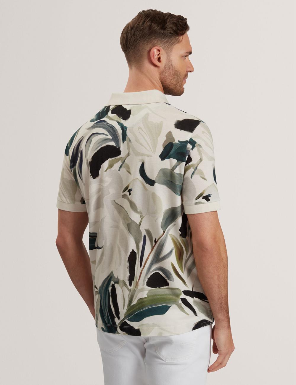 Ecru Men Ted Baker KIVEM - Short Sleeve Cotton Floral Print Polos Shirts | SA  QMS-347109