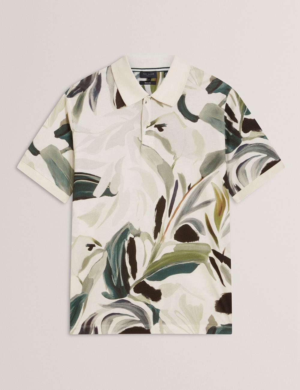 Ecru Men Ted Baker KIVEM - Short Sleeve Cotton Floral Print Polos Shirts | SA  QMS-347109