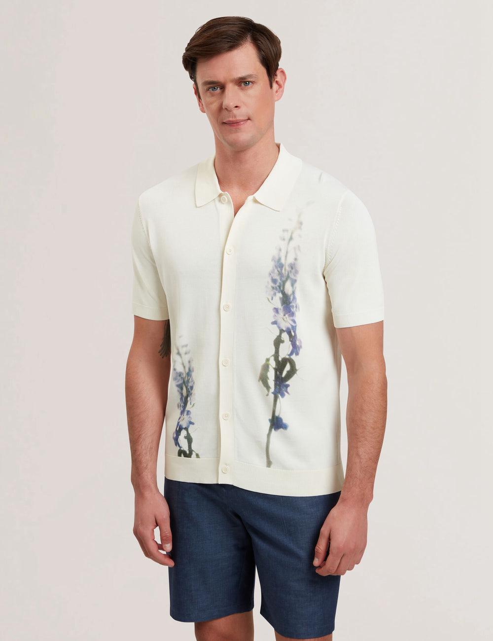 Ecru Men Ted Baker RUITS - Short Sleeve Floral Placement Polos Shirts | SA  TBR-275934