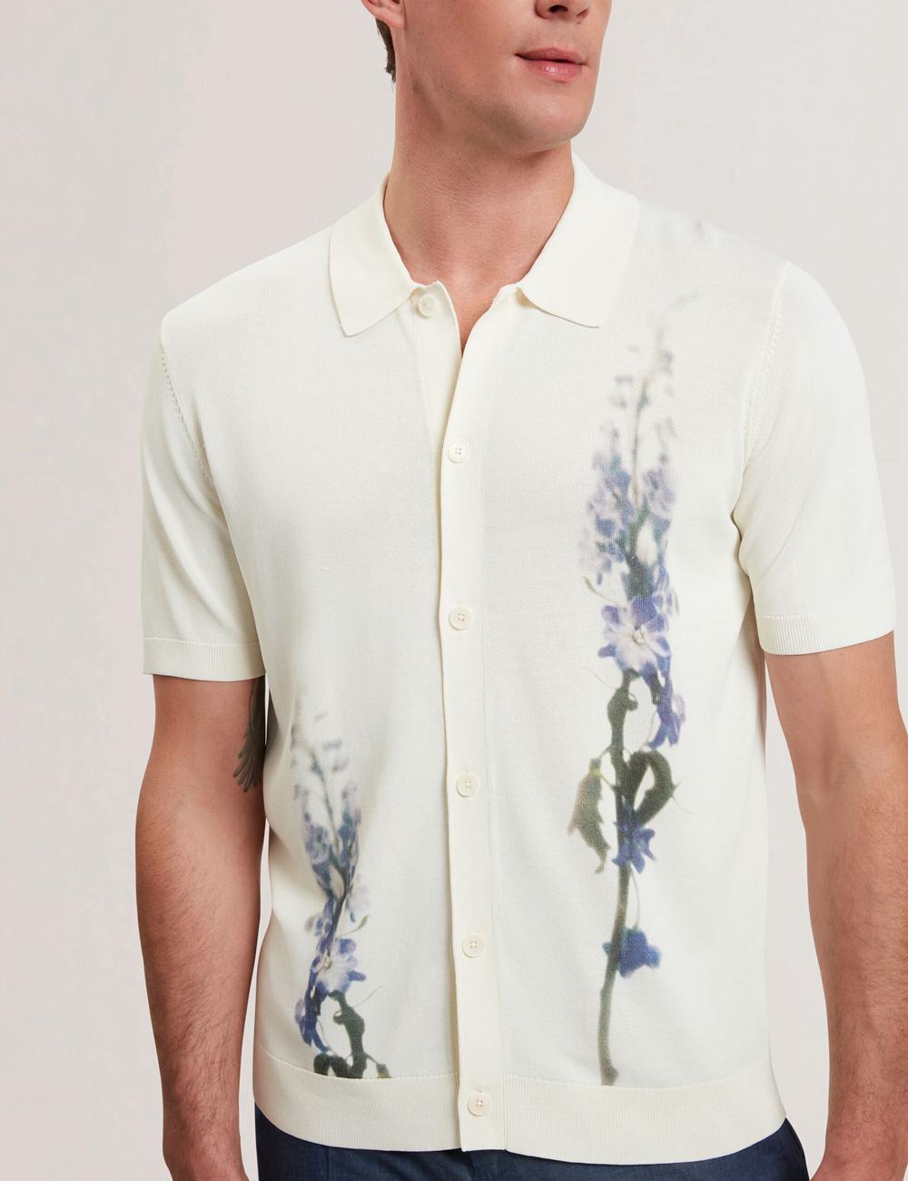 Ecru Men Ted Baker RUITS - Short Sleeve Floral Placement Polos Shirts | SA  TBR-275934