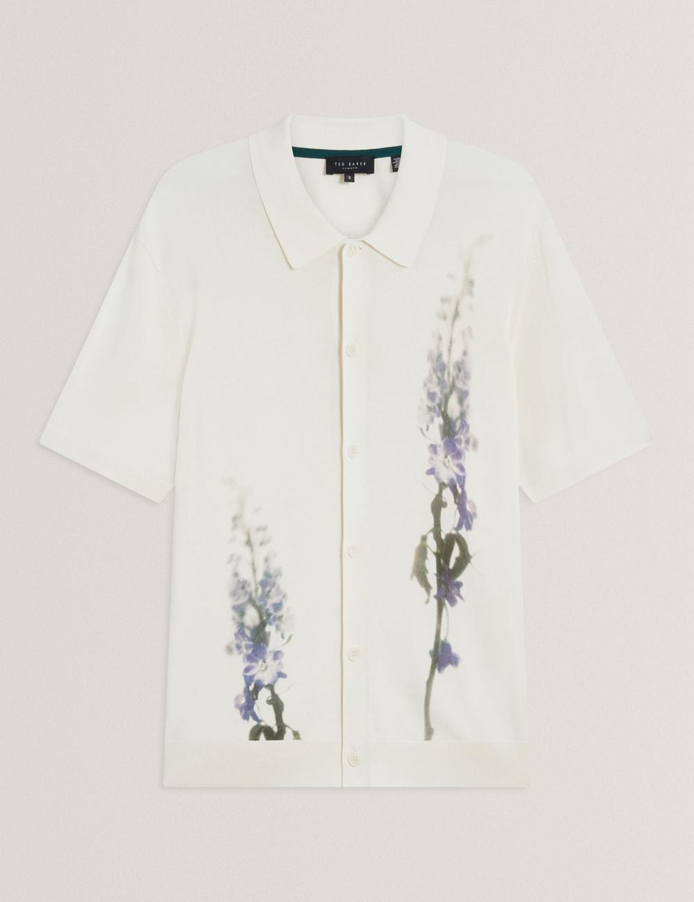 Ecru Men Ted Baker RUITS - Short Sleeve Floral Placement Polos Shirts | SA  TBR-275934
