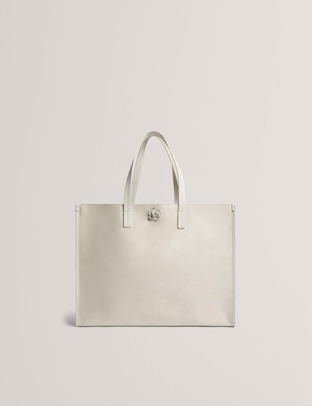Ecru Women Ted Baker AUDOS - Rose Detail Wide Canvas Tote Bags | SA  XKJ-678501