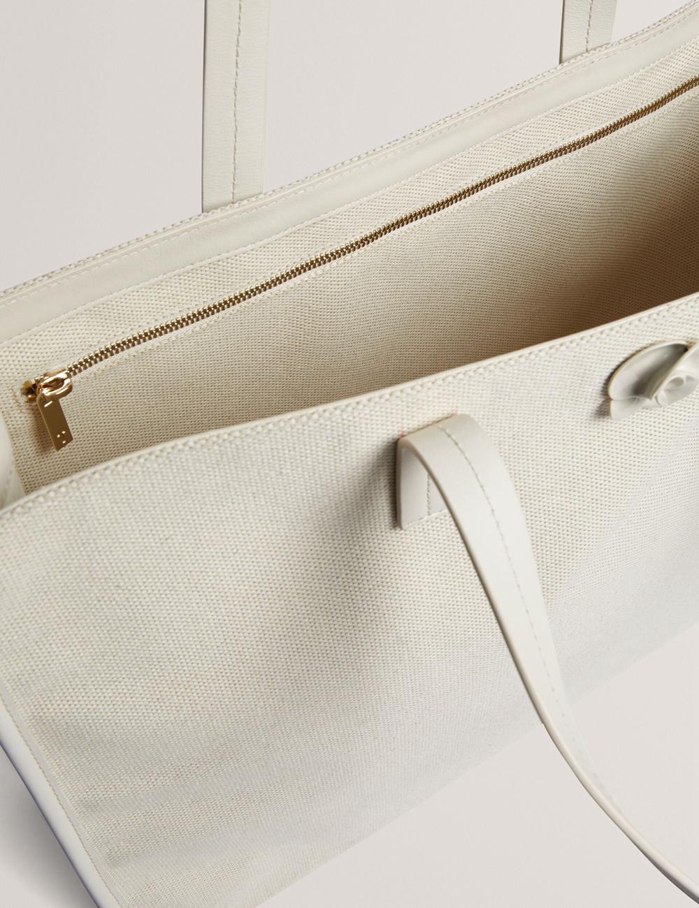 Ecru Women Ted Baker AUDOS - Rose Detail Wide Canvas Tote Bags | SA  XKJ-678501