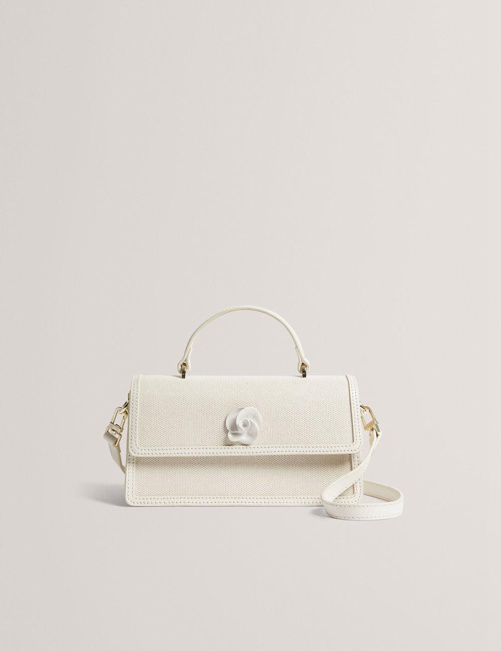 Ecru Women Ted Baker AUDRIS - Rose Detail Canvas Top Handleuette Crossbody Bags | SA  GYE-245613