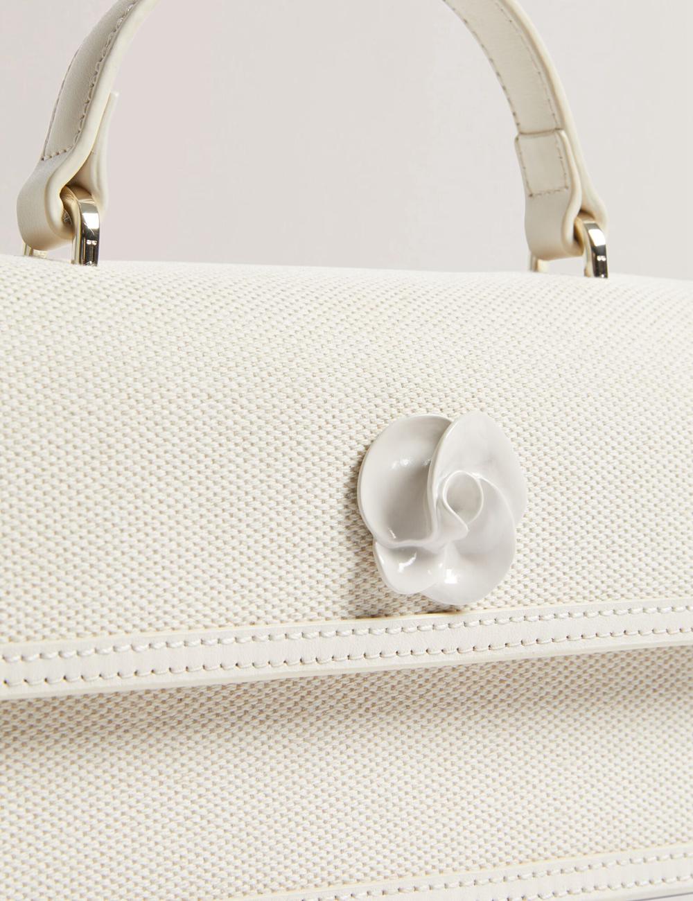 Ecru Women Ted Baker AUDRIS - Rose Detail Canvas Top Handleuette Crossbody Bags | SA  GYE-245613