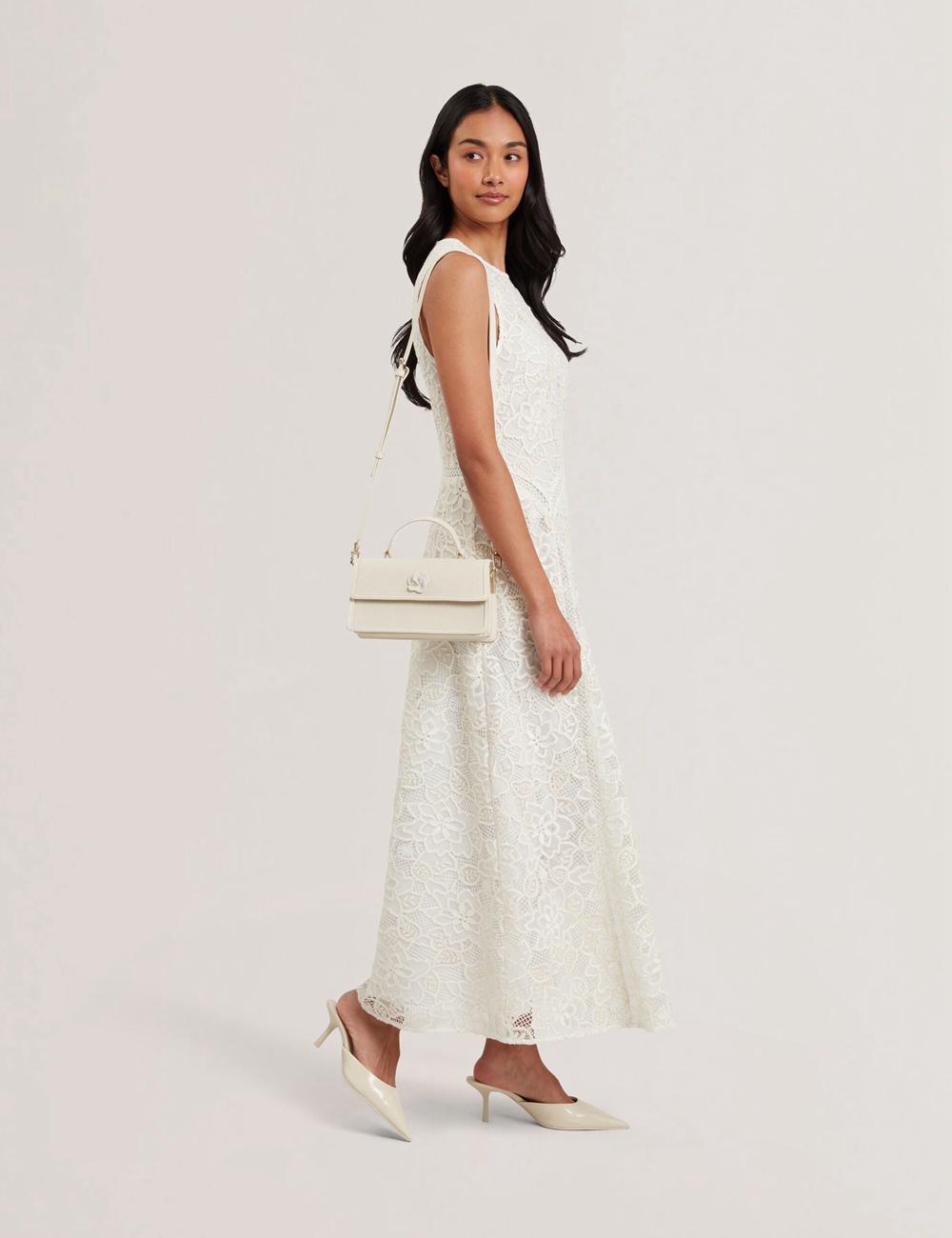 Ecru Women Ted Baker AUDRIS - Rose Detail Canvas Top Handleuette Crossbody Bags | SA  GYE-245613