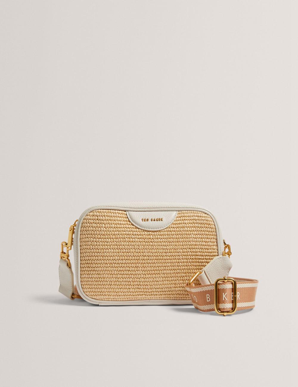Ecru Women Ted Baker BARDAS - Faux Raffia Leather Trim Webbing Camera Camera Bag | SA  DCR-074862