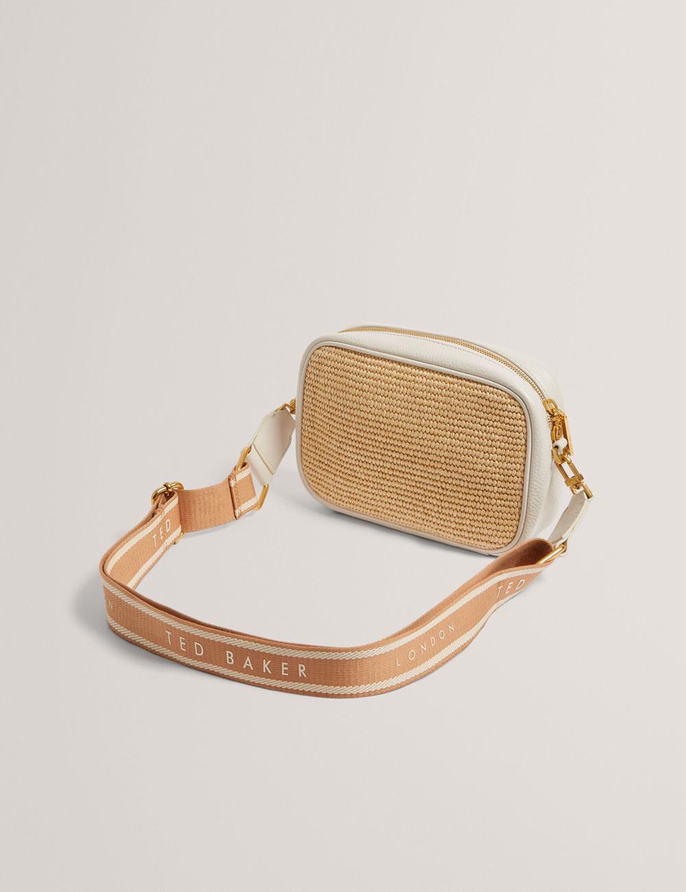Ecru Women Ted Baker BARDAS - Faux Raffia Leather Trim Webbing Camera Camera Bag | SA  DCR-074862
