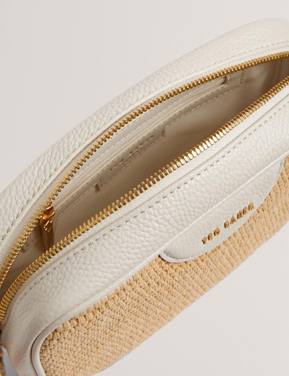 Ecru Women Ted Baker BARDAS - Faux Raffia Leather Trim Webbing Camera Camera Bag | SA  DCR-074862