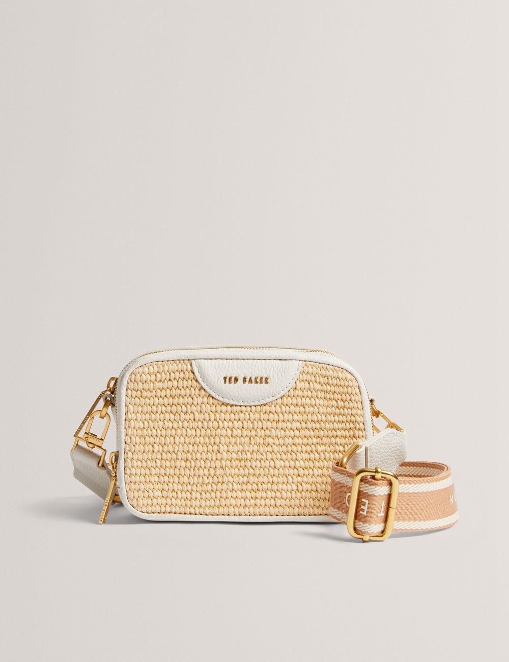 Ecru Women Ted Baker BARIA - Faux Raffia Leather Trim Mini Camera Camera Bag | SA  GYD-741056