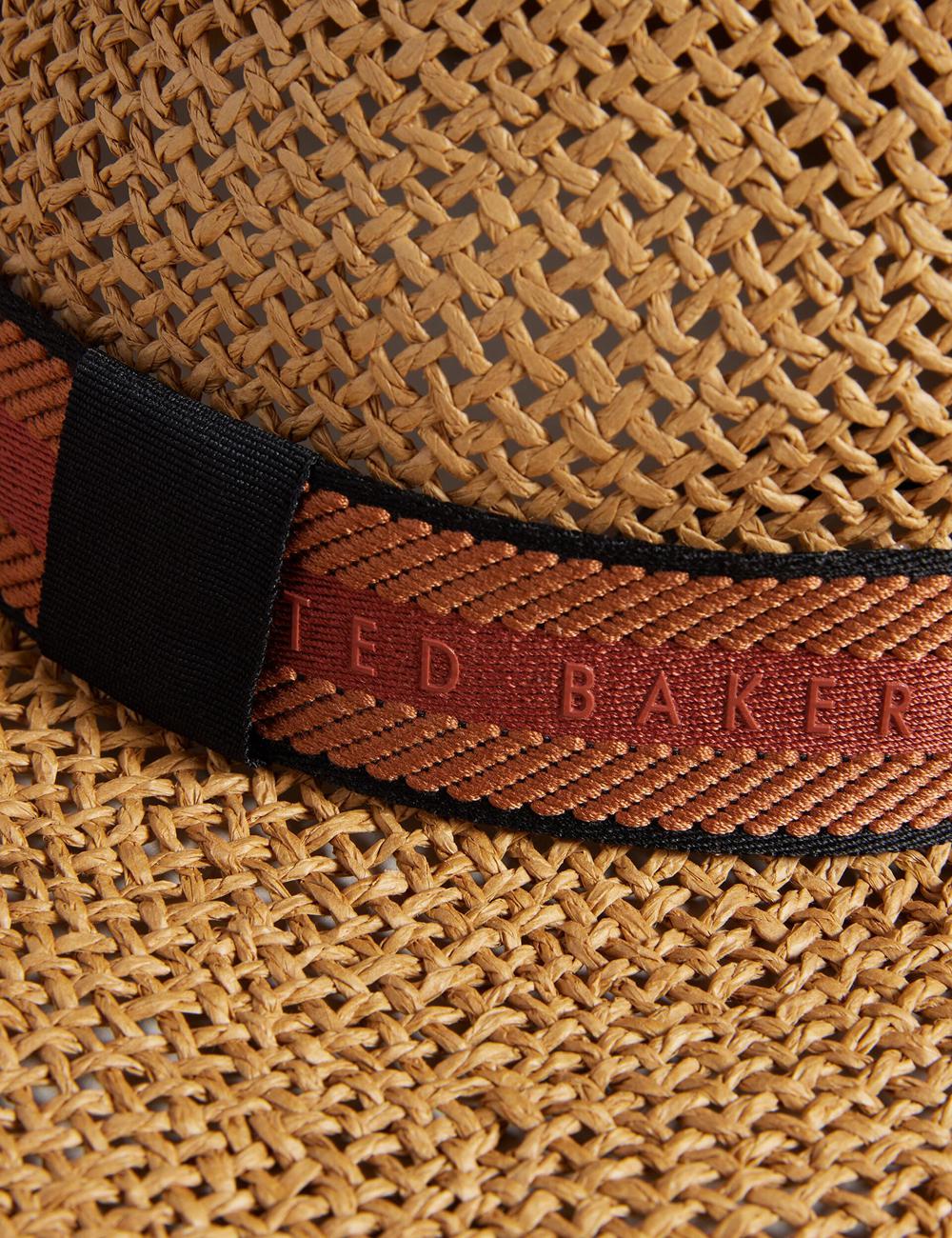 Ecru Women Ted Baker CLAIRIE - Straw Webbing Trim Fedora Hats | SA  RUF-873421