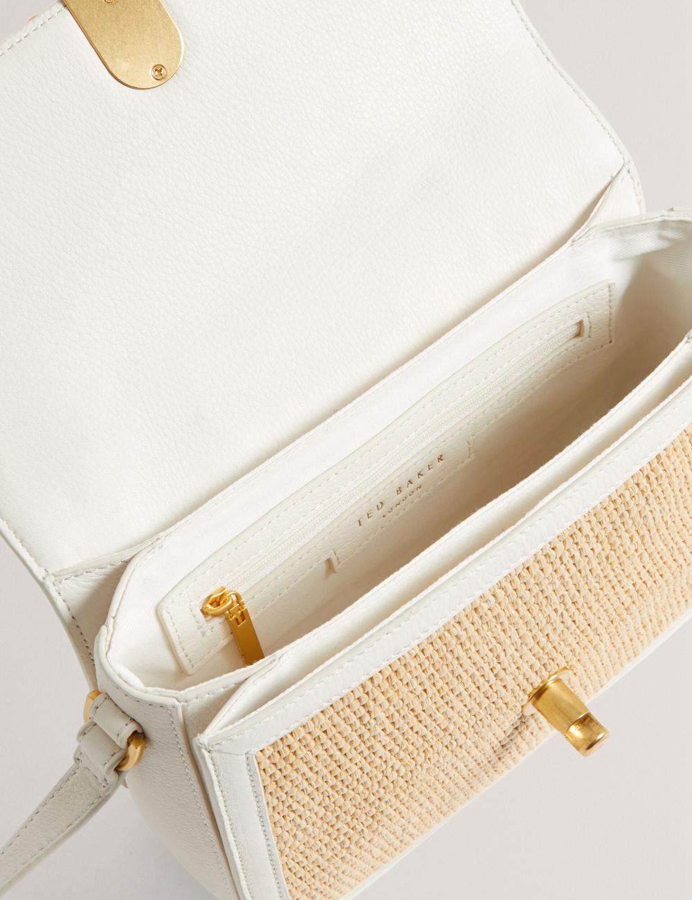 Ecru Women Ted Baker KKASSIA - Faux Raffia Twist Lock Crossbody Satchel Satchel Bags | SA  XSK-481056